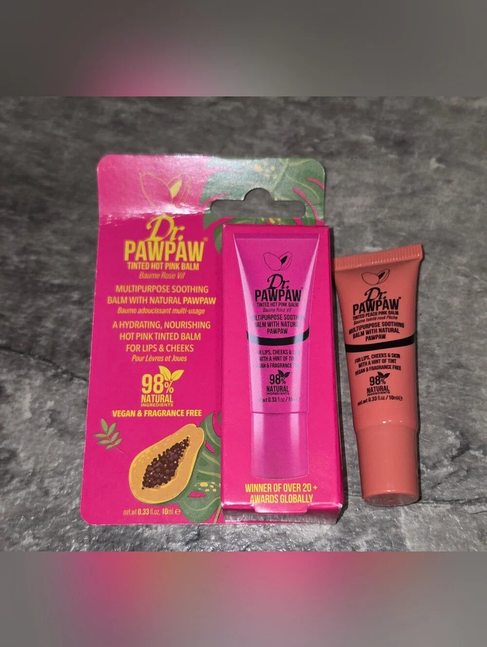 Dr PawPaw Tinted Multipurpose Lip Balm In Hot Pink & Peach Pink 0.33fl Oz BNIB